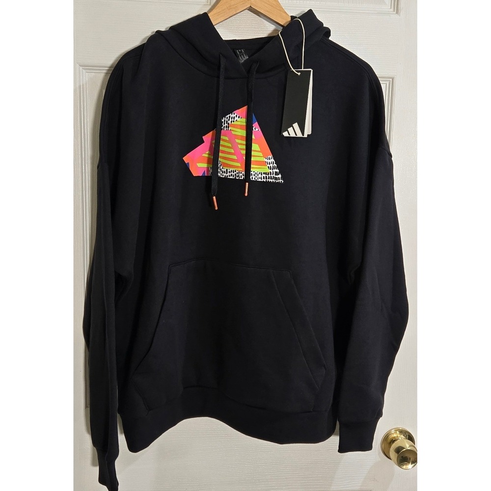 Adidas Womens Abstract Graphic Fleece Hoodie Black XL KC4348